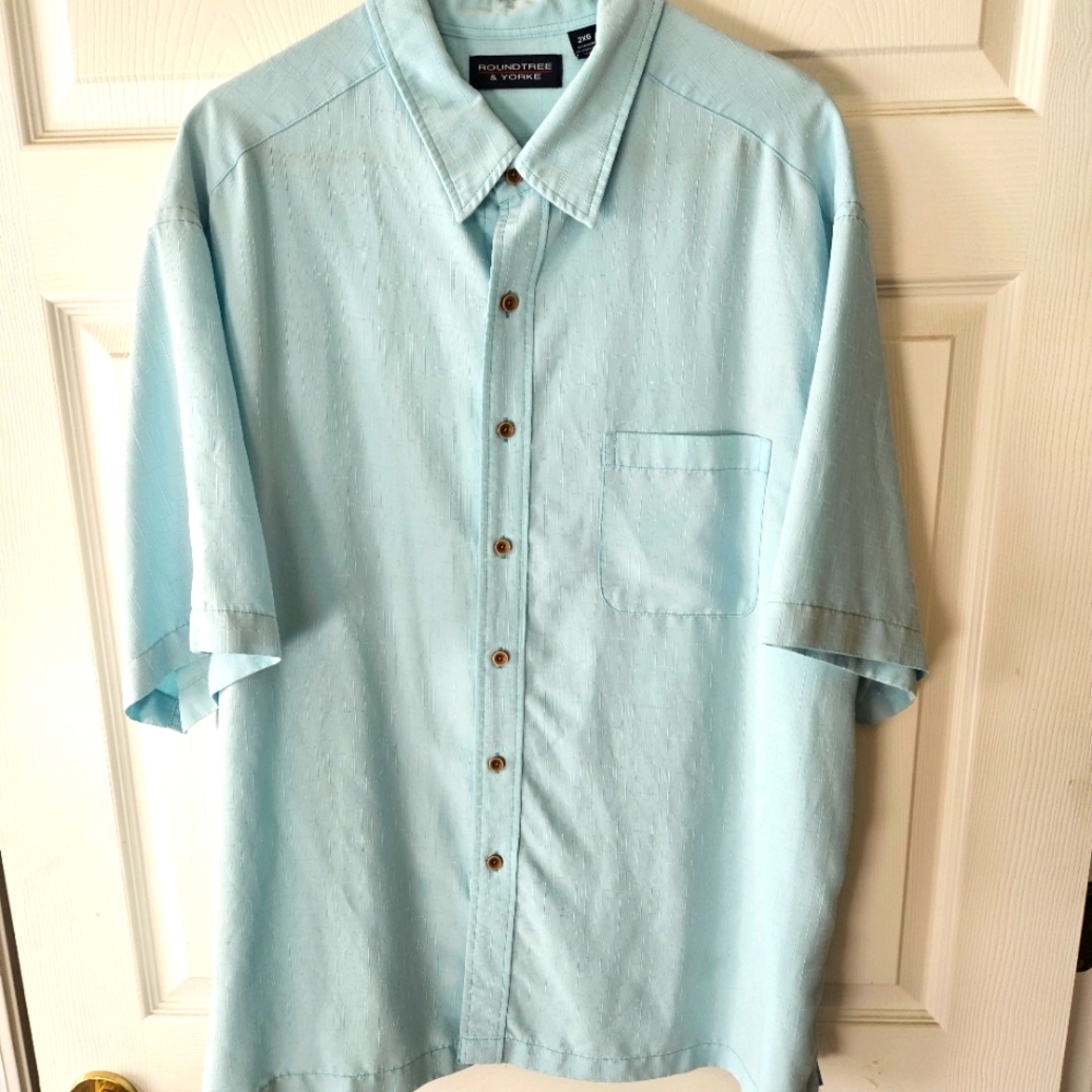 Roundtree & Yorke Light Aqua Mans Short Sleeve Shiry